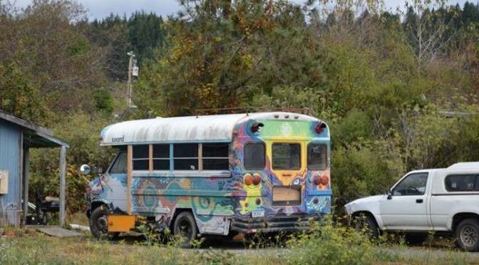 Hippiebus - Podobných dávno nepojízdných vozítek najdete v Kalifornii požehnaně