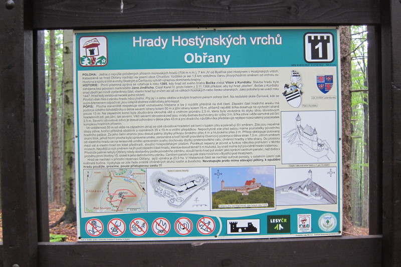 Informační tabule o hradu Obřany včetně zajímavého vyobrazení původní podoby hradu