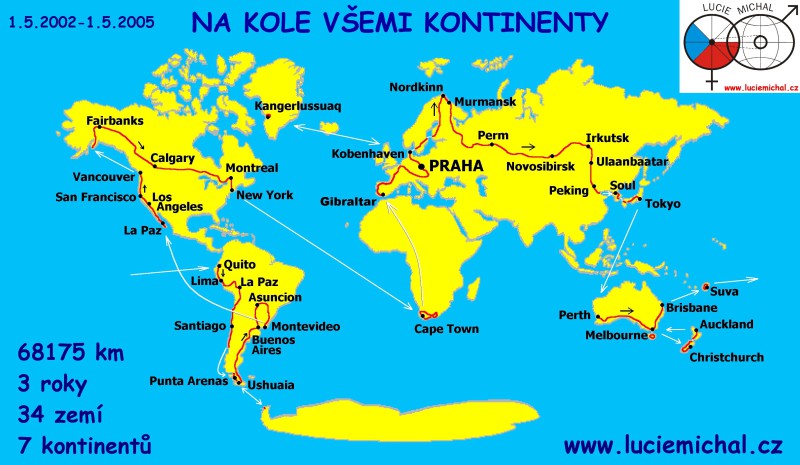 Mapa cesty Lucie a Michala kolem světa