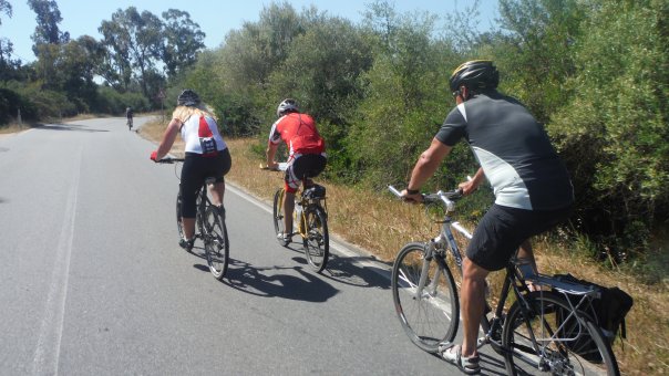 Dánský ostrov Fyn na kole. Cyklisti na silnici.